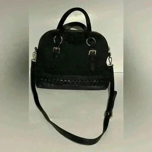 A Mickael Kors black Gladstone satchel with gold tone hardware.